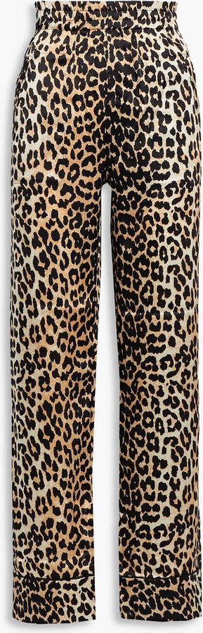 Turist delikat underskud Ganni Leopard-print silk-blend satin straight-leg pants - ShopStyle
