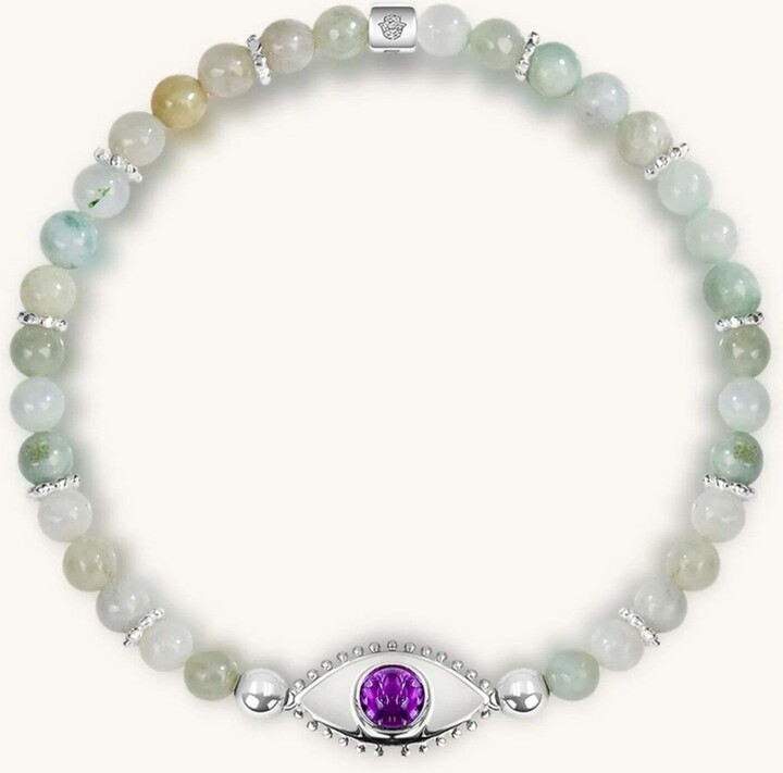 Karma and Luck Prosperity Magnet - Jade Amethyst Evil Eye Charm Bracelet - Green/purple/silver