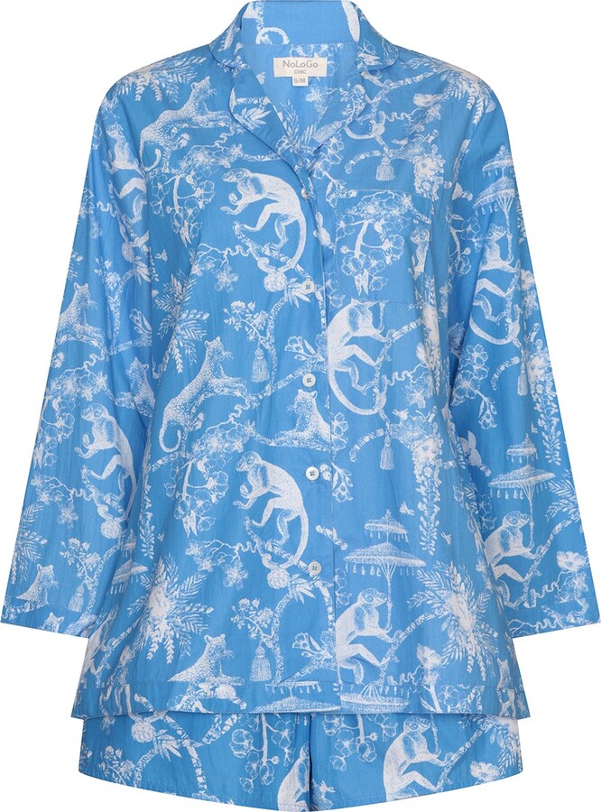 Nologo-Chic Jungle Print Cotton Poplin Shorts Pj Set - Blue