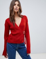 Thumbnail for your product : ASOS DESIGN wrap jumper in rib with buckle detail