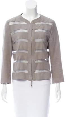 Armani Collezioni Suede & Silk Zip-Up Jacket