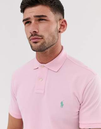 Polo Ralph Lauren washed pique polo slim fit player logo in light pink