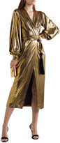 Thumbnail for your product : Borgo de Nor Belted Wrap-effect Lamé Midi Dress