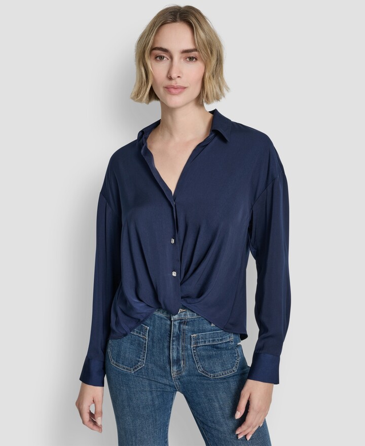 DKNY Women's Long-Sleeve Rhinestone Button Front Shirt