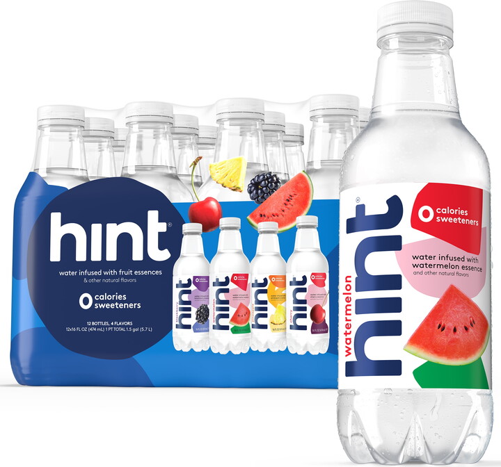 Hint Bottled Water, 4-Flavor Blue Variety Pack - Purified Water Beverages with Zero Calories, Natural Flavors, and Sugar Free - 16 Fl Oz (Pack of 12)