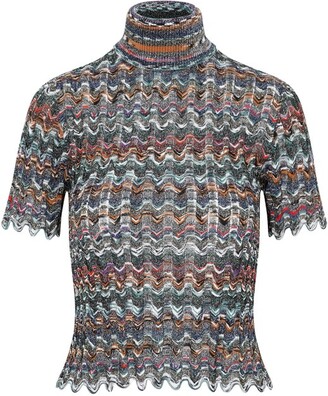 Missoni Zigzag-Woven High-Neck Short-Sleeved Top