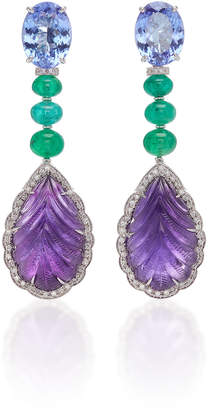 Sabbadini White Gold Diamond Emerald Tanzanite And Amethyst Earrings