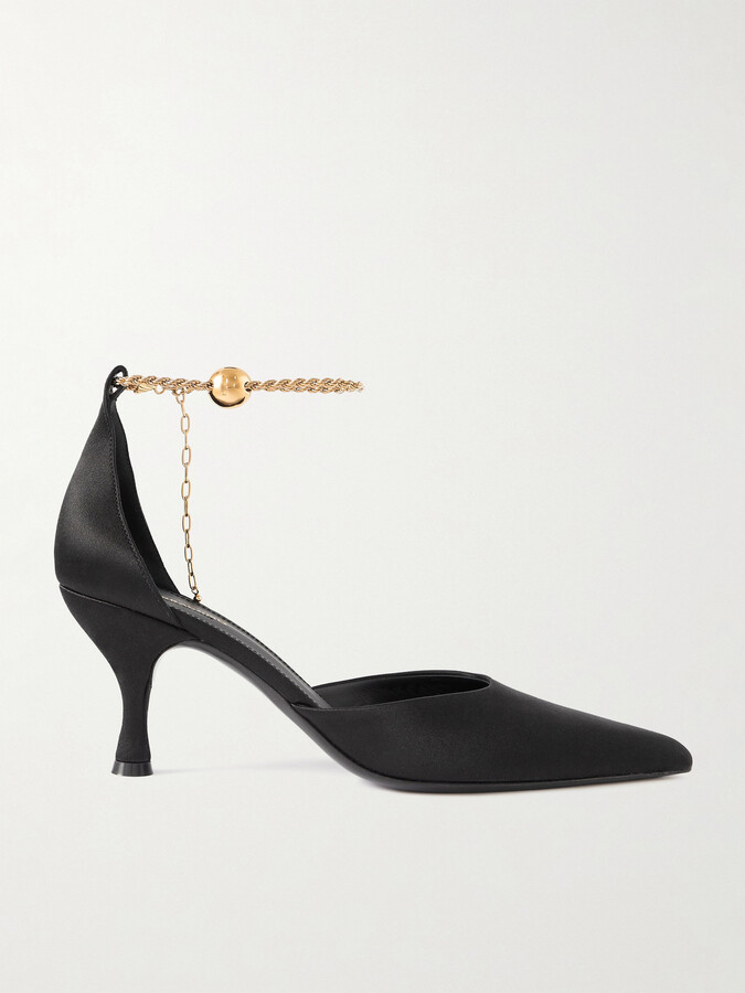 Ferragamo Dana Chain-embellished Satin Pumps - Black