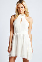 Thumbnail for your product : boohoo Ellie Embellished Neck Cut Away Skater Dress