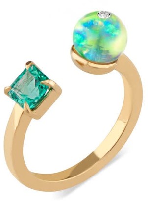 Ri Noor Toi Moi Opal Bead Emerald & Diamond Ring