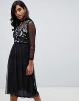 Thumbnail for your product : Frock and Frill galactic long sleeve star print midi dress in black