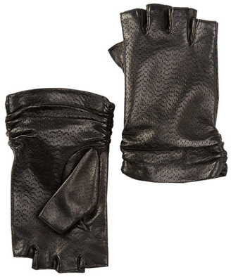 Portolano Perforated Leather & Silk Fingerless Gloves