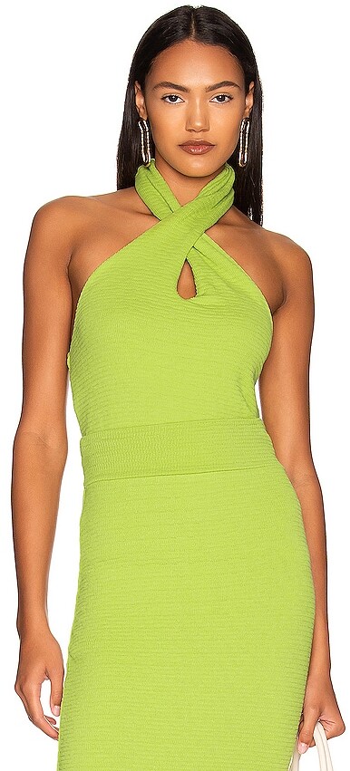 FWRD Women Clothing Tops Halterneck Tops Puckered Knit Twist Halter Top in Green 
