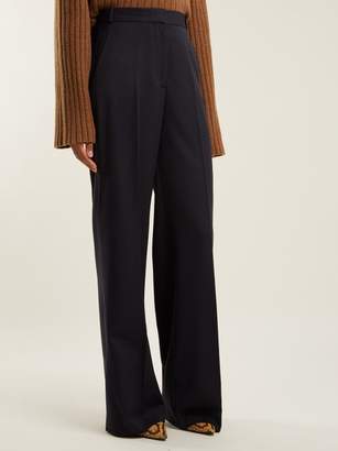 Stella McCartney Wide Leg High Rise Wool Trousers - Womens - Navy