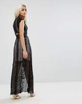 Thumbnail for your product : True Decadence Petite Allover Lace Crochet Maxi Dress With Thigh Split