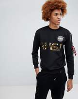 Thumbnail for your product : Alpha Industries Nasa Gold Foil Print Crew Neck Sweatshirt in Black