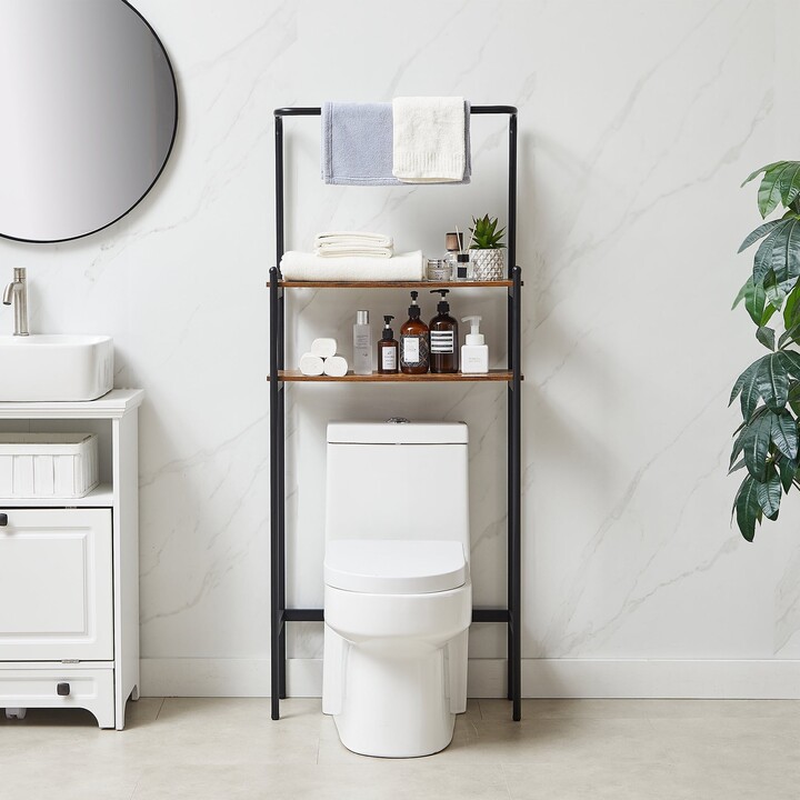 Javlergo 2-Tier Toilet Shelf with Hanging Rod, Over The Toilet Rack ...