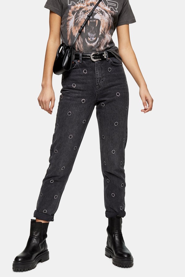 Topshop Washed Black Diamante Alien Mom Tapered Jeans - ShopStyle