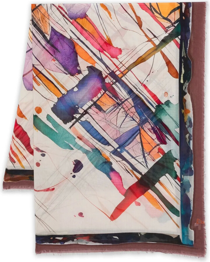D'aniello Abstract-Print Fringed Scarf