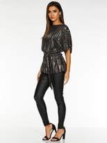 Thumbnail for your product : Quiz X Sam Faiers Sequin Batwing Belted Top - Black
