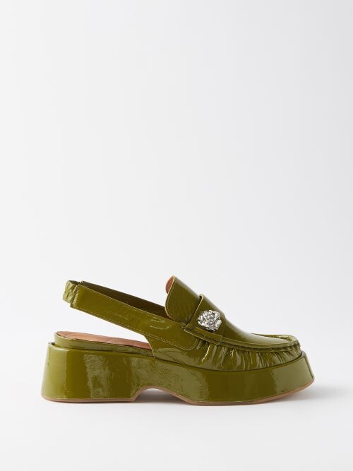 Ganni Crystal-embellished Leather Slingback Loafers - Green - ShopStyle ...