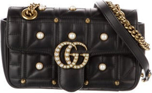 Gucci Black Leather Small Pearl Studded Padlock Shoulder Bag Gucci