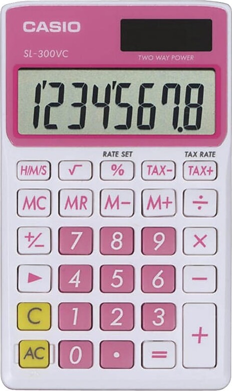 Casio SL300VC Wallet 8-Digit Battery/Solar Powered Basic Calculator, Pink/White (CIOSLVCPKSIH)