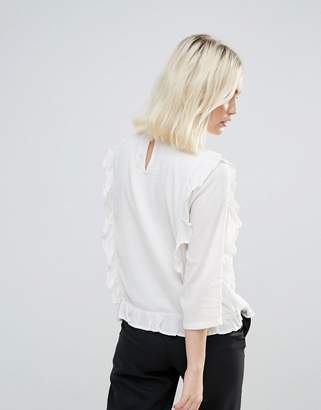 B.young Embroidered Blouse With Ruffle Panels