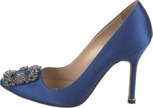 Manolo Blahnik Satin Crystal Embellishments Pumps