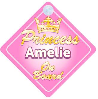 mybabyonboard UK Crown Princess Amelie On Board Personalised Baby / Child Girls Car Sign