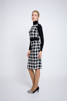 Rumour London Women's Black / White Lina Houndstooth Merino Wool Knitted Dress