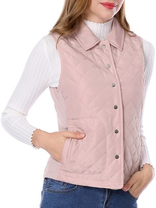 Allegra K Women's Body Warmer Single Breasted Ribbed Sides Lightweight Gilet Quilted Vest Pink 8 / Small