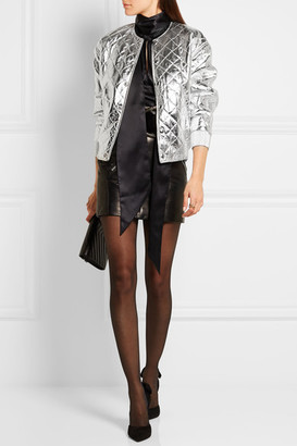 Saint Laurent Quilted Metallic Leather Bomber Jacket - Silver