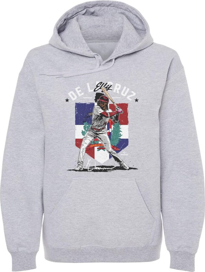 500 LEVEL Elly De La Cruz Men's Hoodie Sweatshirt - Elly De La Cruz Cincinnati Country Flag WHT (Gray