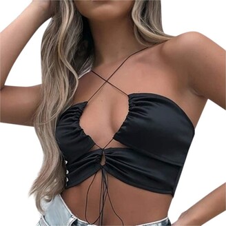 Yivise Womens Sexy Sleeveless Criss Cross Lace Up Sling Basic Bow Tie Crop Top(Black Small)