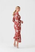 Thumbnail for your product : Liena Square Neck Long Sleeve Midi Dress In Red Floral