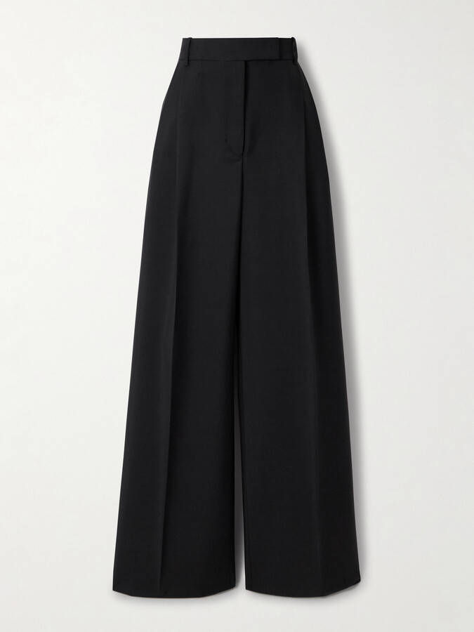 RÓHE - Pleated Grain De Poudre Wool And Mohair-blend Wide-leg Pants - Black