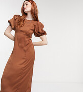 Thumbnail for your product : Reclaimed Vintage Inspired satin midi tea dress in brown