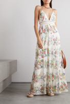 Thumbnail for your product : Alice + Olivia Karolina Tiered Embroidered Floral-print Voile Maxi Dress - White
