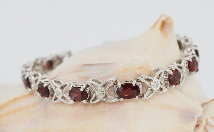 Etsy 14K Gold Garnet Bracelet With Diamonds January Birthstone