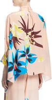 Thumbnail for your product : DELPOZO Mock-Neck Long-Sleeve Floral-Print Silk Swing Top