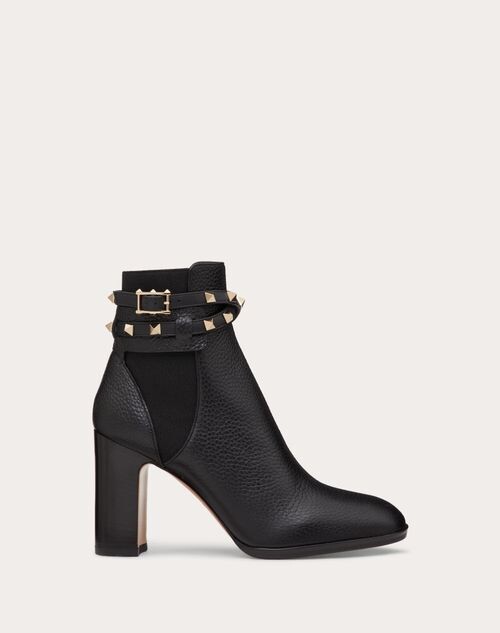 rockstud grainy calfskin leather ankle boot
