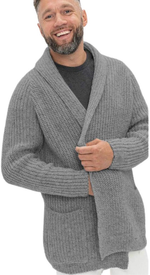 Aoysky Mens Shawl Collar Cardigan Sweater Casual Long Sleeve Cotton Open Front Knit Sweater with Pockets 