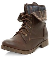 Thumbnail for your product : New Look Dark Brown Check Lined Cuffed Lace Up Boots