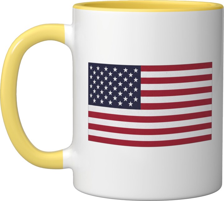 Liberty Roots USA USA Classic American Flag USA - Distressed Stars & Stripes Ceramic Mug, Yellow/White