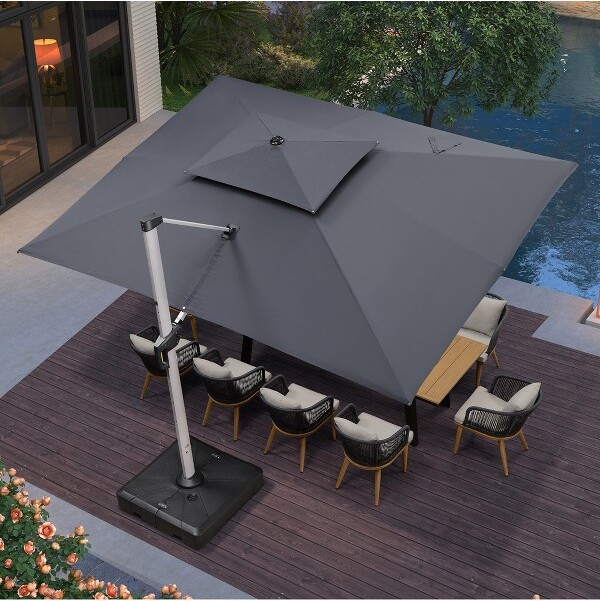 Purple Leaf PURPLELEAF10'x13'PatioOutdoorRectangleUmbrellawithBaseLargeCantileverUmbrellaWindproofOffsetHeavyDutySunforGardenDeckPool