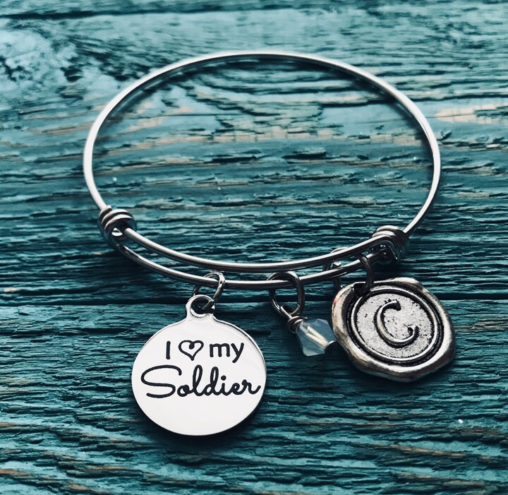 I Love My Soldier, Soldiers Wife, Army, Army Wife, Military Heros Gifts For, Silver Bracelet, Charm Army Jewelry