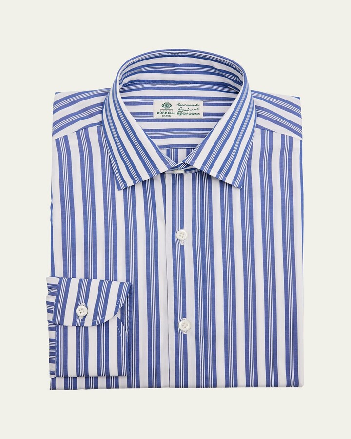 Borrelli Men's Cotton Multi-Stripe Point Collar Dress Shirt