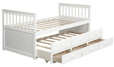 Bed Twin Daybed With Trundle, White Twin Bed With Trundle And Storage Drawers