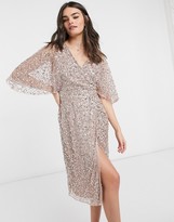 Thumbnail for your product : Maya Bridesmaid delicate sequin wrap midi dress in taupe blush